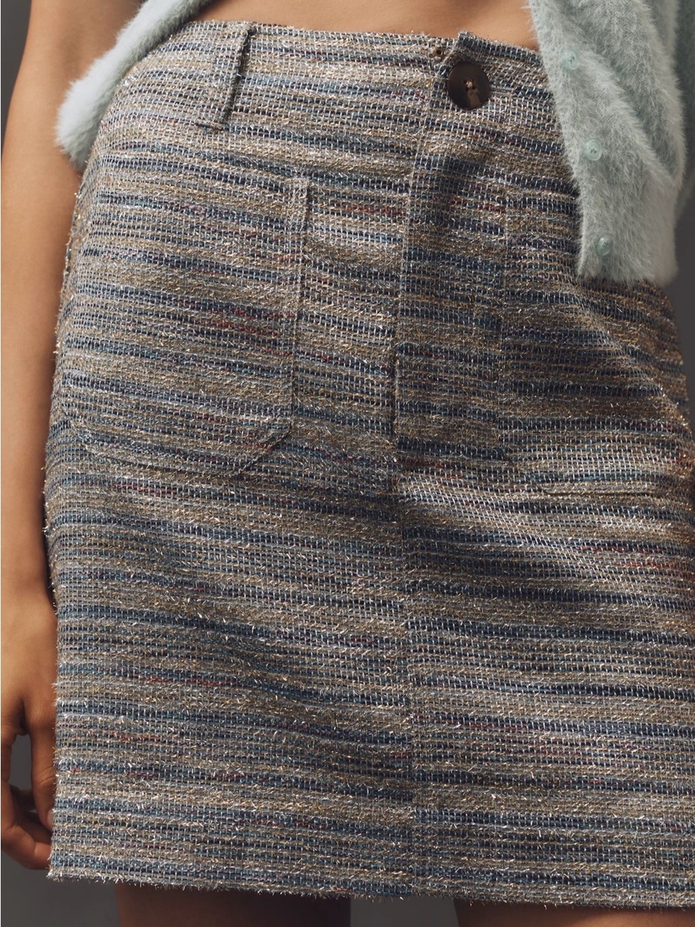 NWT Anthropologie Striped Tweed Mini Skirt in Multi-Blue